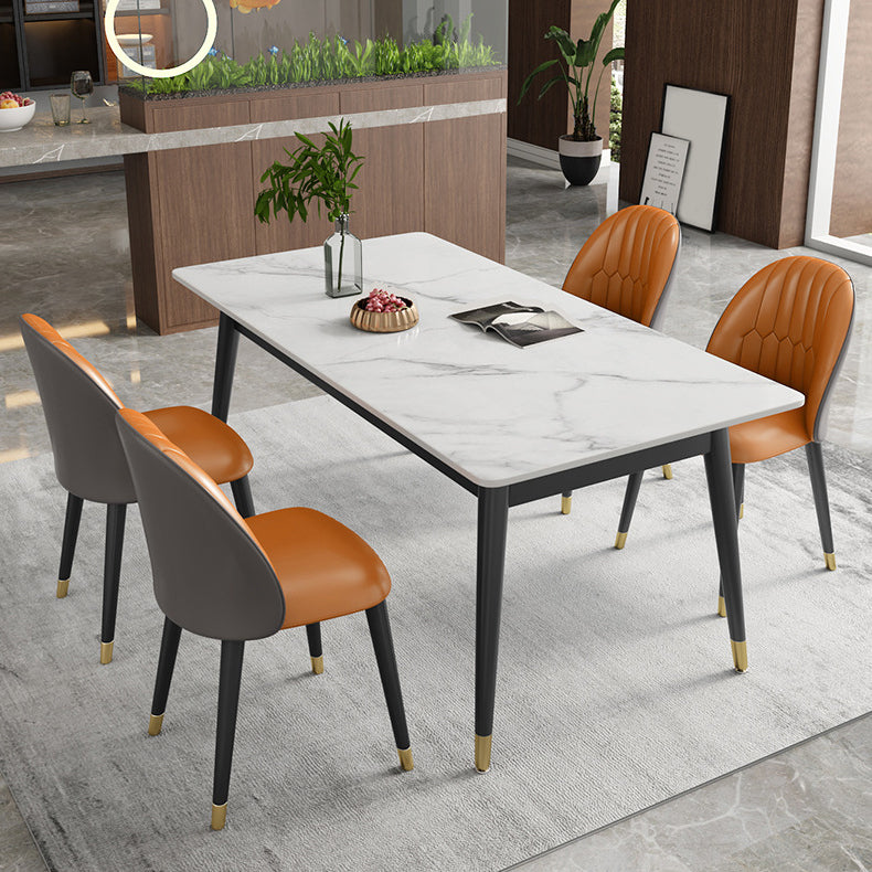Contemporary Style Sintered Stone Dining Set with White Table and 4 Black Legs Base Orange 5 Piece Set Clearhalo 'Dining Room Sets' 'Dining Tables & Seating' 'dining_room_set' 'furn' 'furn_dining_room_set' 'Furniture' 'furniture_dining_room_set' 'Kitchen & Dining Furniture' 'kitchen&dining_furn' 'kitchen' 3447467