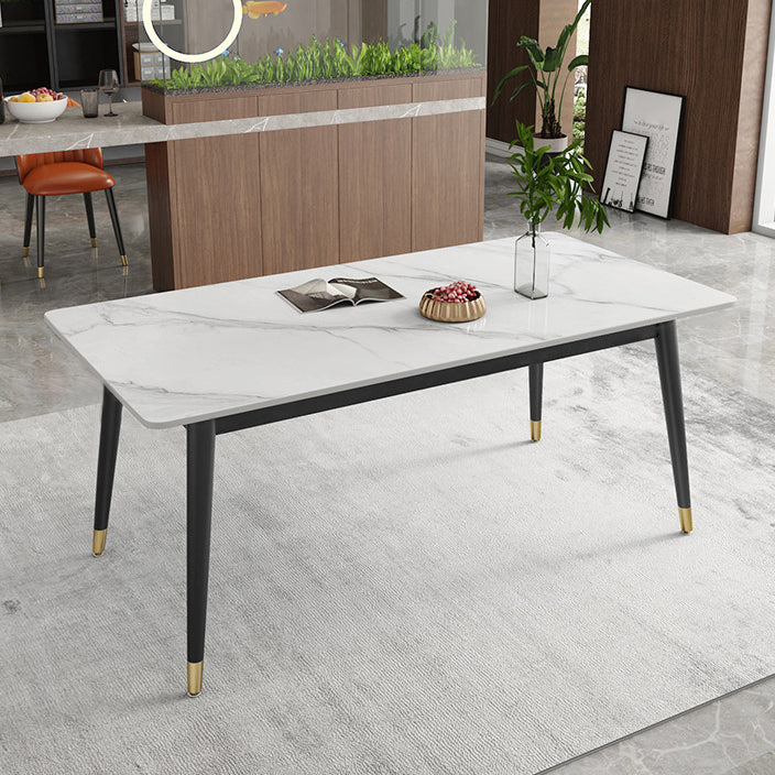 Contemporary Style Sintered Stone Dining Set with White Table and 4 Black Legs Base Clearhalo 'Dining Room Sets' 'Dining Tables & Seating' 'dining_room_set' 'furn' 'furn_dining_room_set' 'Furniture' 'furniture_dining_room_set' 'Kitchen & Dining Furniture' 'kitchen&dining_furn' 'kitchen' 3447469