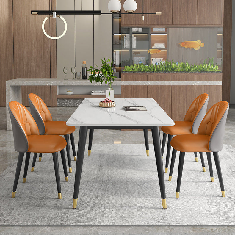 Contemporary Style Sintered Stone Dining Set with White Table and 4 Black Legs Base Clearhalo 'Dining Room Sets' 'Dining Tables & Seating' 'dining_room_set' 'furn' 'furn_dining_room_set' 'Furniture' 'furniture_dining_room_set' 'Kitchen & Dining Furniture' 'kitchen&dining_furn' 'kitchen' 3447479