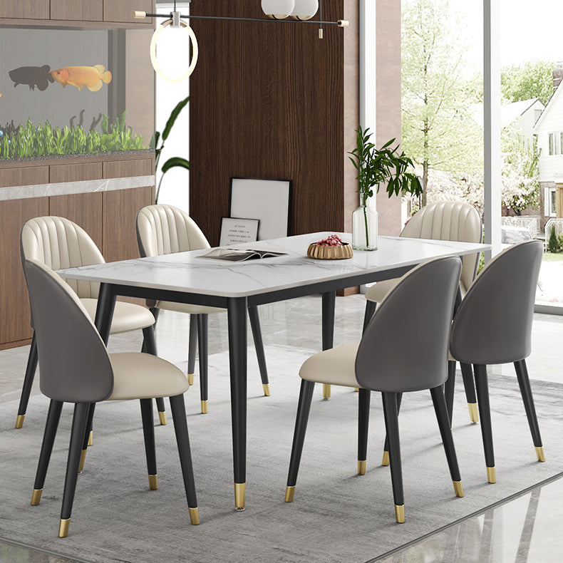Contemporary Style Sintered Stone Dining Set with White Table and 4 Black Legs Base Clearhalo 'Dining Room Sets' 'Dining Tables & Seating' 'dining_room_set' 'furn' 'furn_dining_room_set' 'Furniture' 'furniture_dining_room_set' 'Kitchen & Dining Furniture' 'kitchen&dining_furn' 'kitchen' 3447482