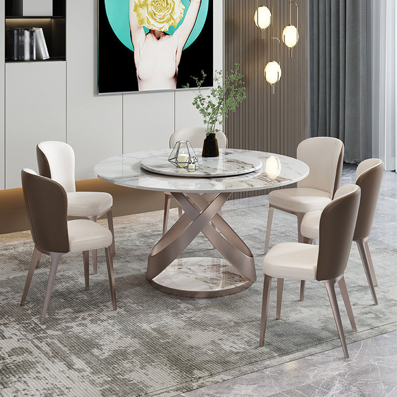 Scandinavian Sintered Stone Table Set of 5/7 with Round Table Dining Set with Leather Chairs Clearhalo 'Dining Room Sets' 'Dining Tables & Seating' 'dining_room_set' 'furn' 'furn_dining_room_set' 'Furniture' 'furniture_dining_room_set' 'Kitchen & Dining Furniture' 'kitchen&dining_furn' 'kitchen' 3447504