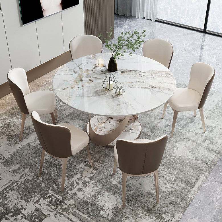 Scandinavian Sintered Stone Table Set of 5/7 with Round Table Dining Set with Leather Chairs Clearhalo 'Dining Room Sets' 'Dining Tables & Seating' 'dining_room_set' 'furn' 'furn_dining_room_set' 'Furniture' 'furniture_dining_room_set' 'Kitchen & Dining Furniture' 'kitchen&dining_furn' 'kitchen' 3447505