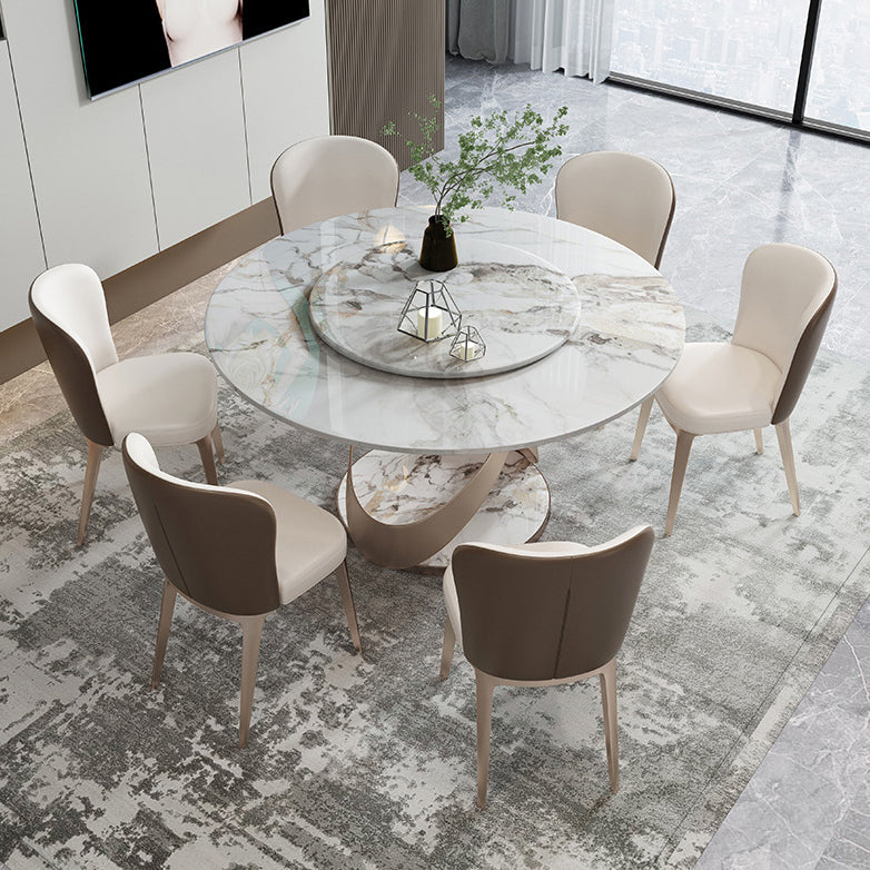 Scandinavian Sintered Stone Table Set of 5/7 with Round Table Dining Set with Leather Chairs Clearhalo 'Dining Room Sets' 'Dining Tables & Seating' 'dining_room_set' 'furn' 'furn_dining_room_set' 'Furniture' 'furniture_dining_room_set' 'Kitchen & Dining Furniture' 'kitchen&dining_furn' 'kitchen' 3447506
