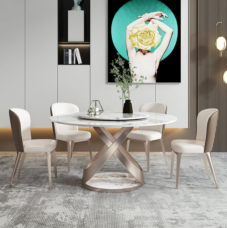 Scandinavian Sintered Stone Table Set of 5/7 with Round Table Dining Set with Leather Chairs Clearhalo 'Dining Room Sets' 'Dining Tables & Seating' 'dining_room_set' 'furn' 'furn_dining_room_set' 'Furniture' 'furniture_dining_room_set' 'Kitchen & Dining Furniture' 'kitchen&dining_furn' 'kitchen' 3447507