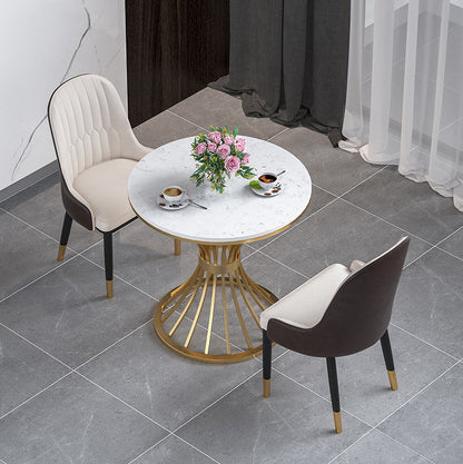 Glam Sintered Stone Dining Room Set Standard Height with Gold Base Dining Furniture 3 Piece Set Clearhalo 'Dining Room Sets' 'Dining Tables & Seating' 'dining_room_set' 'furn' 'furn_dining_room_set' 'Furniture' 'furniture_dining_room_set' 'Kitchen & Dining Furniture' 'kitchen&dining_furn' 'kitchen' 3447558