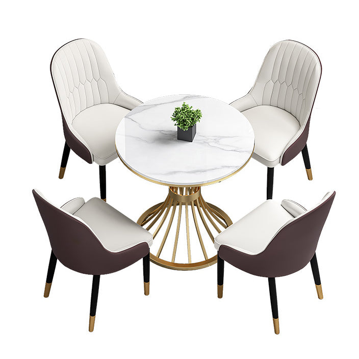 Glam Sintered Stone Dining Room Set Standard Height with Gold Base Dining Furniture Clearhalo 'Dining Room Sets' 'Dining Tables & Seating' 'dining_room_set' 'furn' 'furn_dining_room_set' 'Furniture' 'furniture_dining_room_set' 'Kitchen & Dining Furniture' 'kitchen&dining_furn' 'kitchen' 3447559