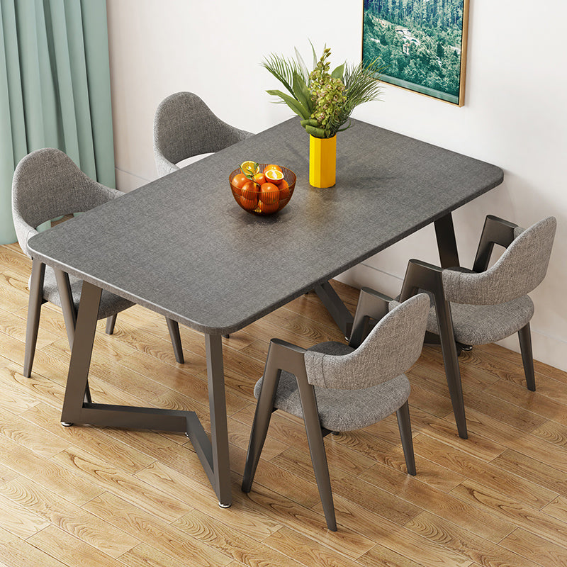 Standard Wood Dining Table with 2 Black Metallic Legs for Dining Furniture 5 Piece Set Clearhalo 'Dining Room Sets' 'Dining Tables & Seating' 'dining_room_set' 'furn' 'furn_dining_room_set' 'Furniture' 'furniture_dining_room_set' 'Kitchen & Dining Furniture' 'kitchen&dining_furn' 'kitchen' 3447579