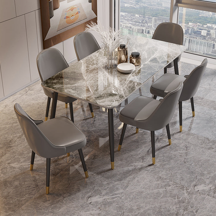 Scandinavian Dining Room Furniture Set Sintered Stone Rectangular Dining Table with Metal Base Grey 7 Piece Set Clearhalo 'Dining Room Sets' 'Dining Tables & Seating' 'dining_room_set' 'furn' 'furn_dining_room_set' 'Furniture' 'furniture_dining_room_set' 'Kitchen & Dining Furniture' 'kitchen&dining_furn' 'kitchen' 3447590