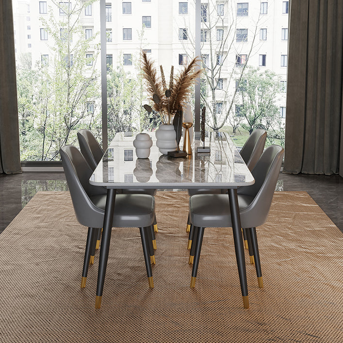 Scandinavian Dining Room Furniture Set Sintered Stone Rectangular Dining Table with Metal Base Grey 5 Piece Set Clearhalo 'Dining Room Sets' 'Dining Tables & Seating' 'dining_room_set' 'furn' 'furn_dining_room_set' 'Furniture' 'furniture_dining_room_set' 'Kitchen & Dining Furniture' 'kitchen&dining_furn' 'kitchen' 3447591