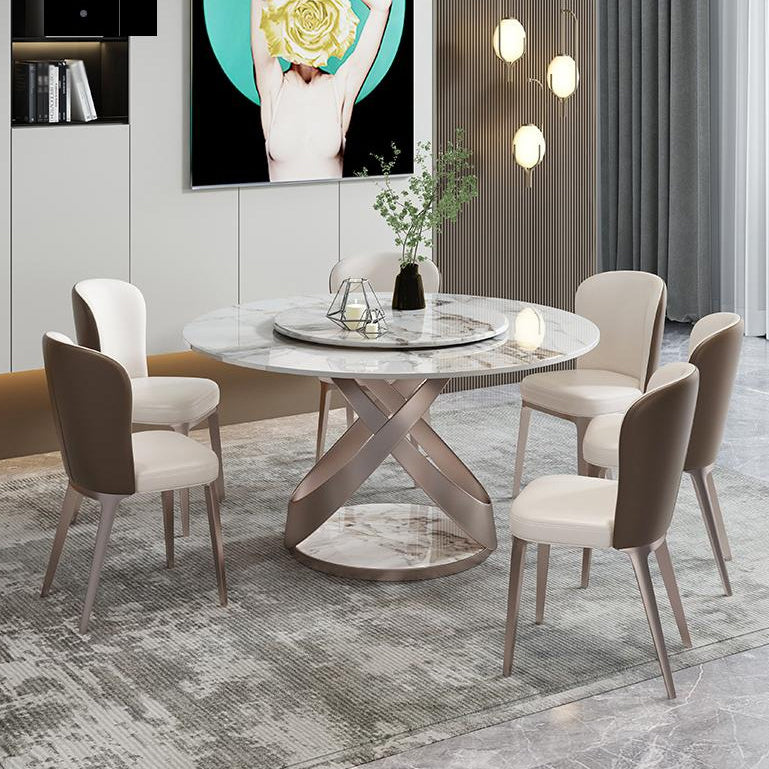 Scandinavian Sintered Stone Table Set of 5/7 with Round Table Dining Set with Leather Chairs Clearhalo 'Dining Room Sets' 'Dining Tables & Seating' 'dining_room_set' 'furn' 'furn_dining_room_set' 'Furniture' 'furniture_dining_room_set' 'Kitchen & Dining Furniture' 'kitchen&dining_furn' 'kitchen' 3447604