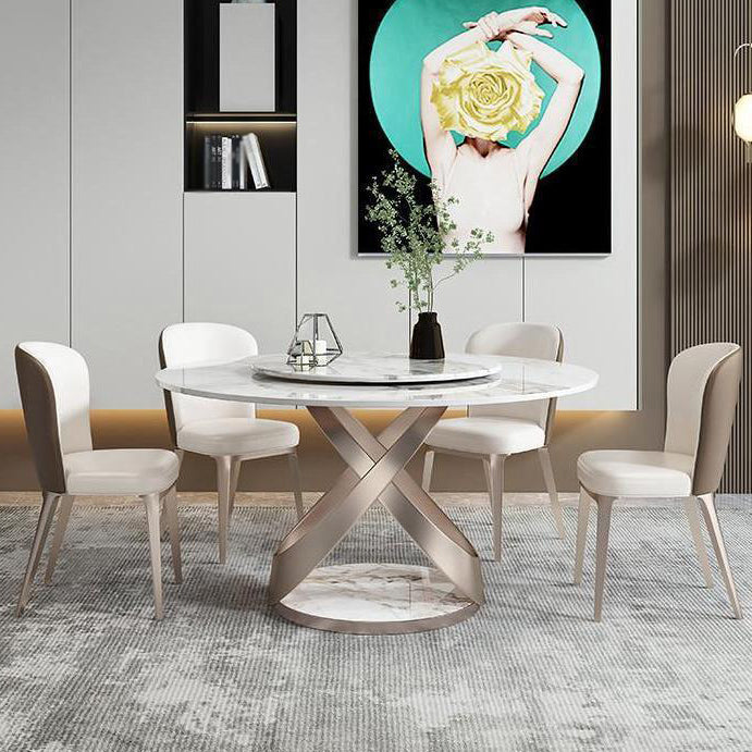 Scandinavian Sintered Stone Table Set of 5/7 with Round Table Dining Set with Leather Chairs Clearhalo 'Dining Room Sets' 'Dining Tables & Seating' 'dining_room_set' 'furn' 'furn_dining_room_set' 'Furniture' 'furniture_dining_room_set' 'Kitchen & Dining Furniture' 'kitchen&dining_furn' 'kitchen' 3447606