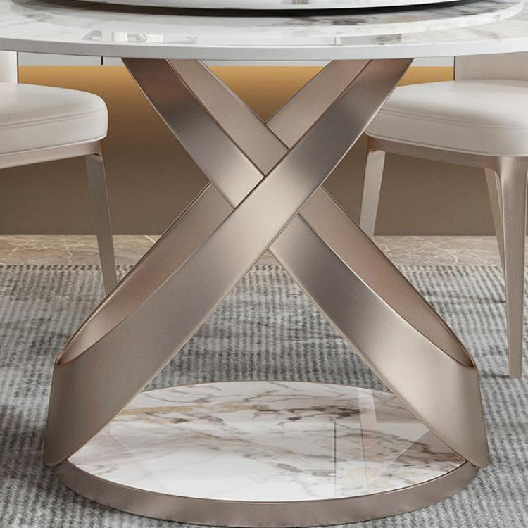 Scandinavian Sintered Stone Table Set of 5/7 with Round Table Dining Set with Leather Chairs Clearhalo 'Dining Room Sets' 'Dining Tables & Seating' 'dining_room_set' 'furn' 'furn_dining_room_set' 'Furniture' 'furniture_dining_room_set' 'Kitchen & Dining Furniture' 'kitchen&dining_furn' 'kitchen' 3447607