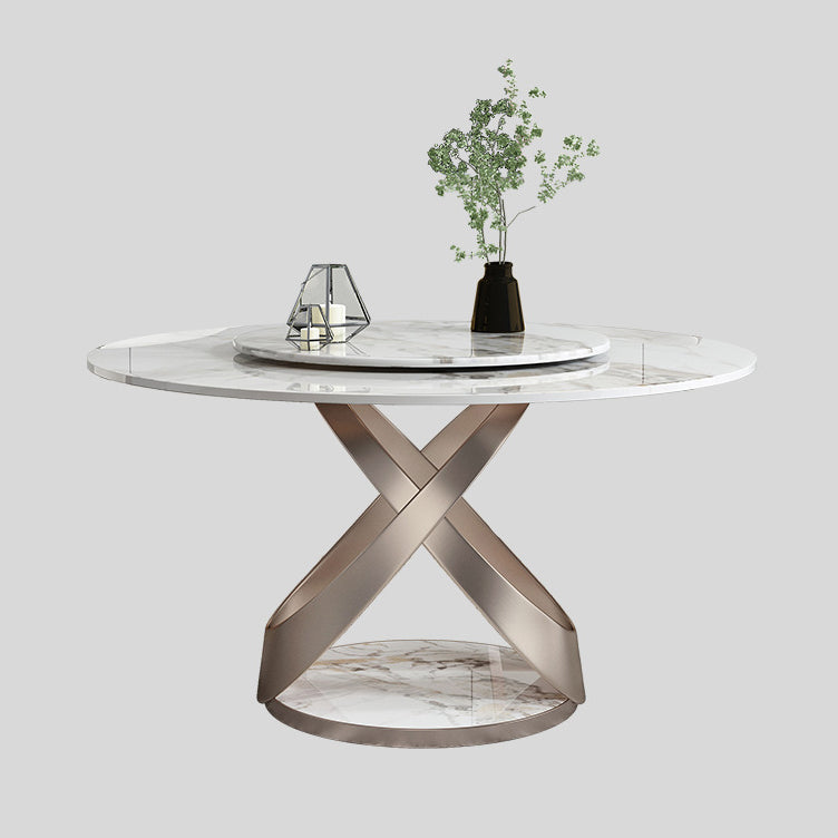 Scandinavian Sintered Stone Table Set of 5/7 with Round Table Dining Set with Leather Chairs Clearhalo 'Dining Room Sets' 'Dining Tables & Seating' 'dining_room_set' 'furn' 'furn_dining_room_set' 'Furniture' 'furniture_dining_room_set' 'Kitchen & Dining Furniture' 'kitchen&dining_furn' 'kitchen' 3447608