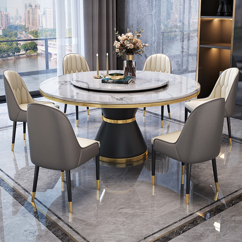 Contemporary Sintered Stone Top Dinette Set with Round Table Dining Room Set for Dining Room 7 Piece Set Clearhalo 'Dining Room Sets' 'Dining Tables & Seating' 'dining_room_set' 'furn' 'furn_dining_room_set' 'Furniture' 'furniture_dining_room_set' 'Kitchen & Dining Furniture' 'kitchen&dining_furn' 'kitchen' 3447618
