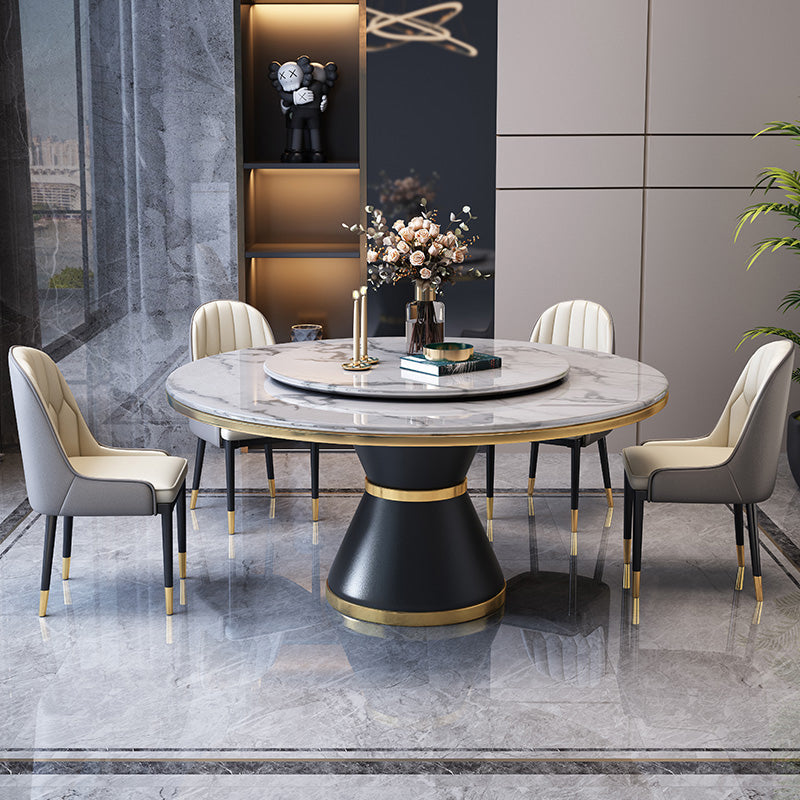 Contemporary Sintered Stone Top Dinette Set with Round Table Dining Room Set for Dining Room 51.2"L x 51.2"W x 30.7"H 5 Piece Set Clearhalo 'Dining Room Sets' 'Dining Tables & Seating' 'dining_room_set' 'furn' 'furn_dining_room_set' 'Furniture' 'furniture_dining_room_set' 'Kitchen & Dining Furniture' 'kitchen&dining_furn' 'kitchen' 3447619