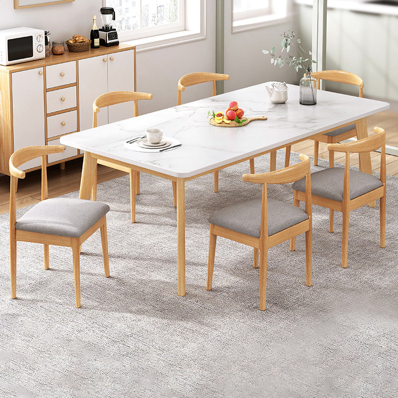 Minimalist Rectangle Shape Standard Dining Set MDF Kitchen Dining Set with 4 Legs Base 55.1"L x 31.5"W x 29.5"H White 7 Piece Set Clearhalo 'Dining Room Sets' 'Dining Tables & Seating' 'dining_room_set' 'furn' 'furn_dining_room_set' 'Furniture' 'furniture_dining_room_set' 'Kitchen & Dining Furniture' 'kitchen&dining_furn' 'kitchen' 3447646