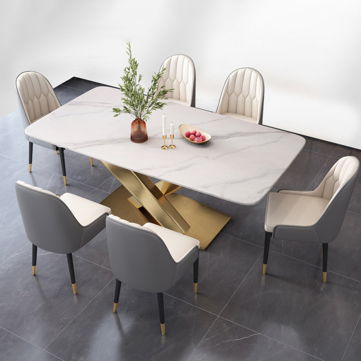 Glam Style Standard Sintered Stone Top Dining Room Set of Rectangle Shape for Kitchen Table Set Clearhalo 'Dining Room Sets' 'Dining Tables & Seating' 'dining_room_set' 'furn' 'furn_dining_room_set' 'Furniture' 'furniture_dining_room_set' 'Kitchen & Dining Furniture' 'kitchen&dining_furn' 'kitchen' 3447657