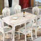 Victorian Style Marble Dining Set with White Rectangle Shape Table and 4 Legs Base for Home Use Blue 7 Piece Set Clearhalo 'Dining Room Sets' 'Dining Tables & Seating' 'dining_room_set' 'furn' 'furn_dining_room_set' 'Furniture' 'furniture_dining_room_set' 'Kitchen & Dining Furniture' 'kitchen&dining_furn' 'kitchen' 3447669