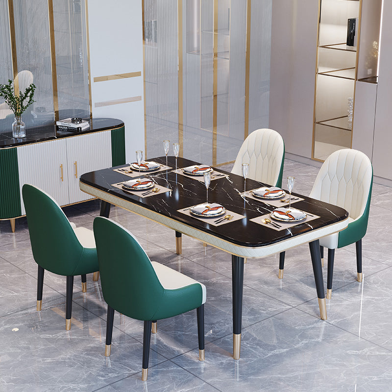 Dining Room Set Contemporary Marble Rectangle Table Black Dining Set with 4 Legs Base 5 Piece Set Clearhalo 'Dining Room Sets' 'Dining Tables & Seating' 'dining_room_set' 'furn' 'furn_dining_room_set' 'Furniture' 'furniture_dining_room_set' 'Kitchen & Dining Furniture' 'kitchen&dining_furn' 'kitchen' 3447710