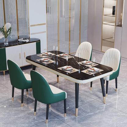 Dining Room Set Contemporary Marble Rectangle Table Black Dining Set with 4 Legs Base 5 Piece Set Clearhalo 'Dining Room Sets' 'Dining Tables & Seating' 'dining_room_set' 'furn' 'furn_dining_room_set' 'Furniture' 'furniture_dining_room_set' 'Kitchen & Dining Furniture' 'kitchen&dining_furn' 'kitchen' 3447710