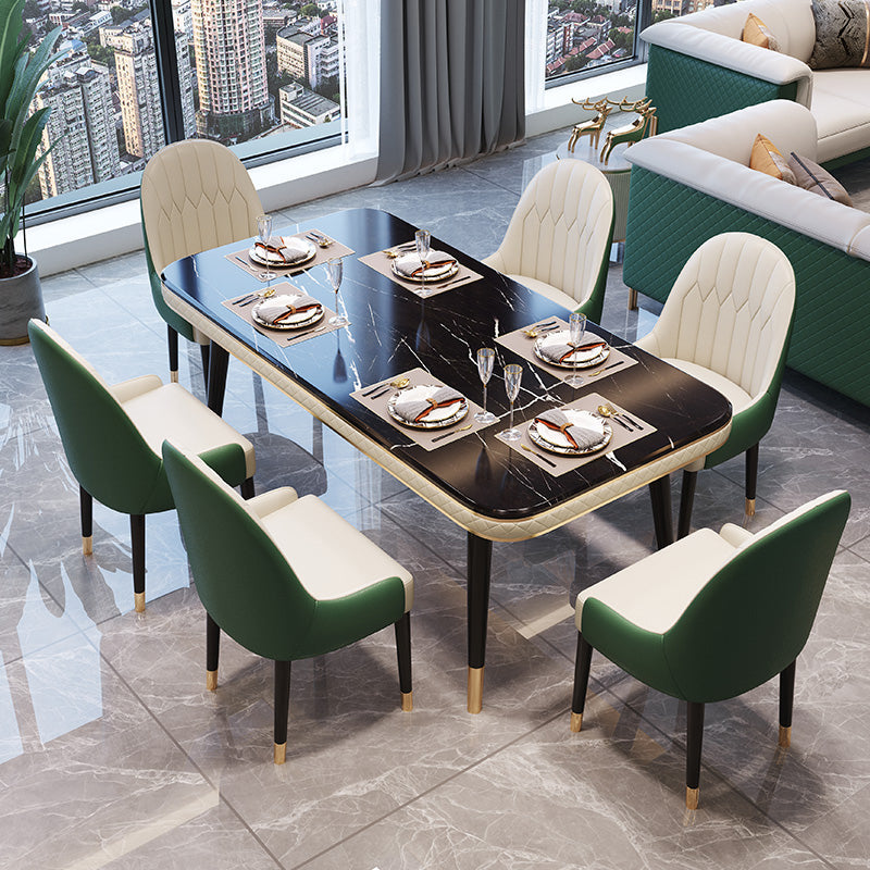 Dining Room Set Contemporary Marble Rectangle Table Black Dining Set with 4 Legs Base Clearhalo 'Dining Room Sets' 'Dining Tables & Seating' 'dining_room_set' 'furn' 'furn_dining_room_set' 'Furniture' 'furniture_dining_room_set' 'Kitchen & Dining Furniture' 'kitchen&dining_furn' 'kitchen' 3447712