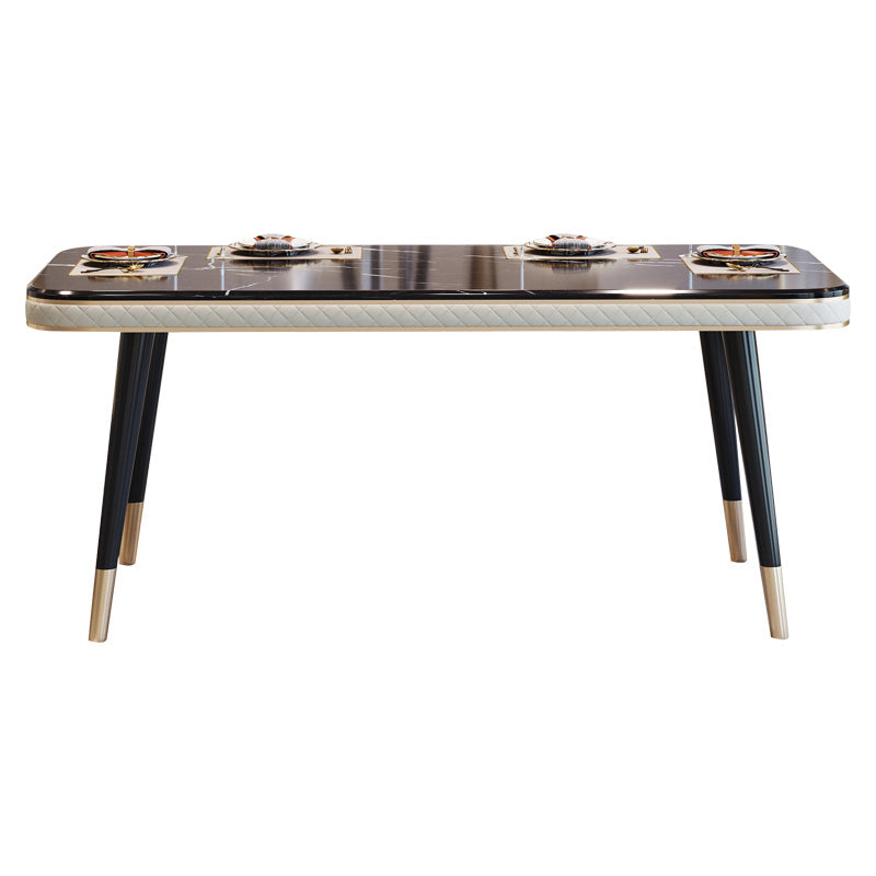 Dining Room Set Contemporary Marble Rectangle Table Black Dining Set with 4 Legs Base Clearhalo 'Dining Room Sets' 'Dining Tables & Seating' 'dining_room_set' 'furn' 'furn_dining_room_set' 'Furniture' 'furniture_dining_room_set' 'Kitchen & Dining Furniture' 'kitchen&dining_furn' 'kitchen' 3447714