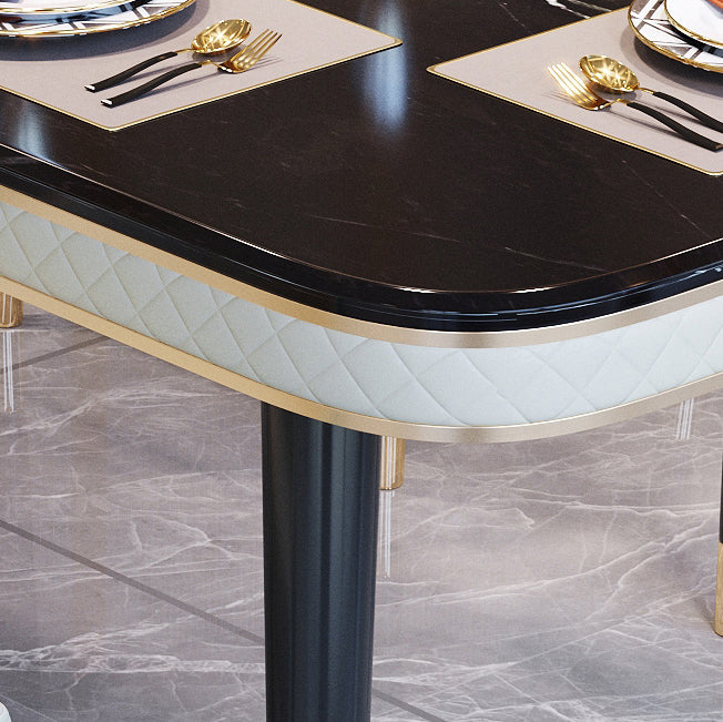 Dining Room Set Contemporary Marble Rectangle Table Black Dining Set with 4 Legs Base Clearhalo 'Dining Room Sets' 'Dining Tables & Seating' 'dining_room_set' 'furn' 'furn_dining_room_set' 'Furniture' 'furniture_dining_room_set' 'Kitchen & Dining Furniture' 'kitchen&dining_furn' 'kitchen' 3447716