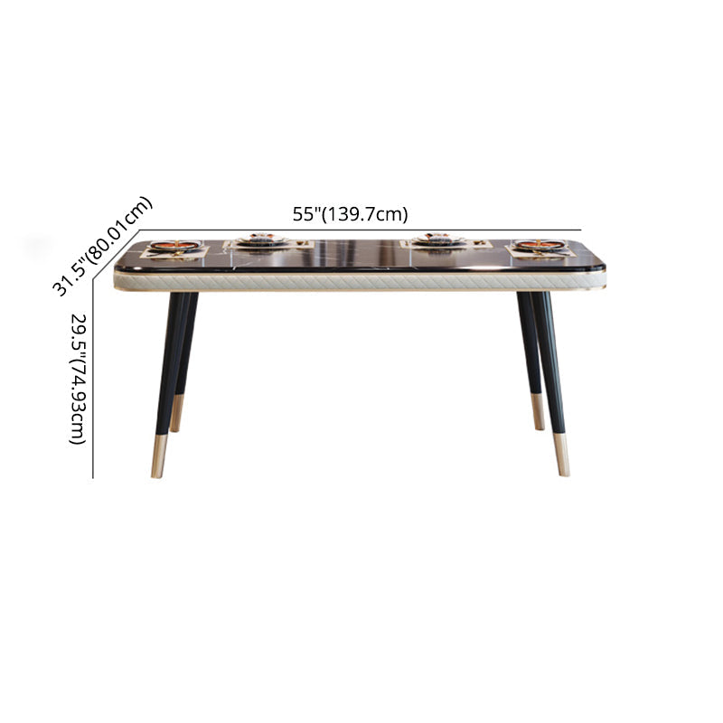 Dining Room Set Contemporary Marble Rectangle Table Black Dining Set with 4 Legs Base Clearhalo 'Dining Room Sets' 'Dining Tables & Seating' 'dining_room_set' 'furn' 'furn_dining_room_set' 'Furniture' 'furniture_dining_room_set' 'Kitchen & Dining Furniture' 'kitchen&dining_furn' 'kitchen' 3447719