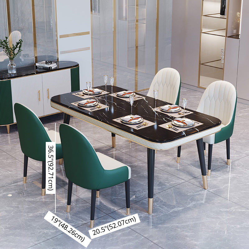 Dining Room Set Contemporary Marble Rectangle Table Black Dining Set with 4 Legs Base Clearhalo 'Dining Room Sets' 'Dining Tables & Seating' 'dining_room_set' 'furn' 'furn_dining_room_set' 'Furniture' 'furniture_dining_room_set' 'Kitchen & Dining Furniture' 'kitchen&dining_furn' 'kitchen' 3447721