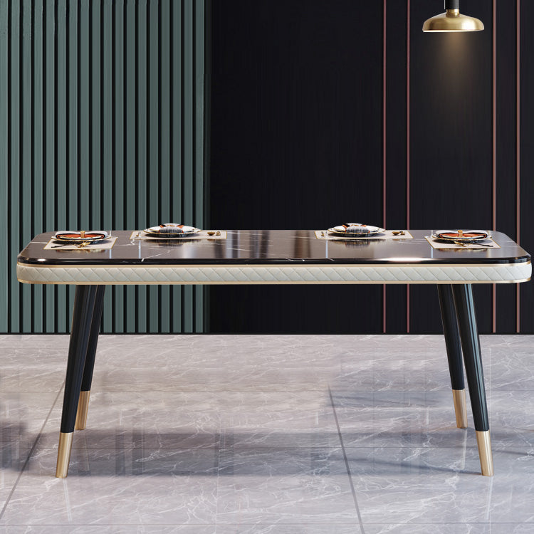 Dining Room Set Contemporary Marble Rectangle Table Black Dining Set with 4 Legs Base Clearhalo 'Dining Room Sets' 'Dining Tables & Seating' 'dining_room_set' 'furn' 'furn_dining_room_set' 'Furniture' 'furniture_dining_room_set' 'Kitchen & Dining Furniture' 'kitchen&dining_furn' 'kitchen' 3447722