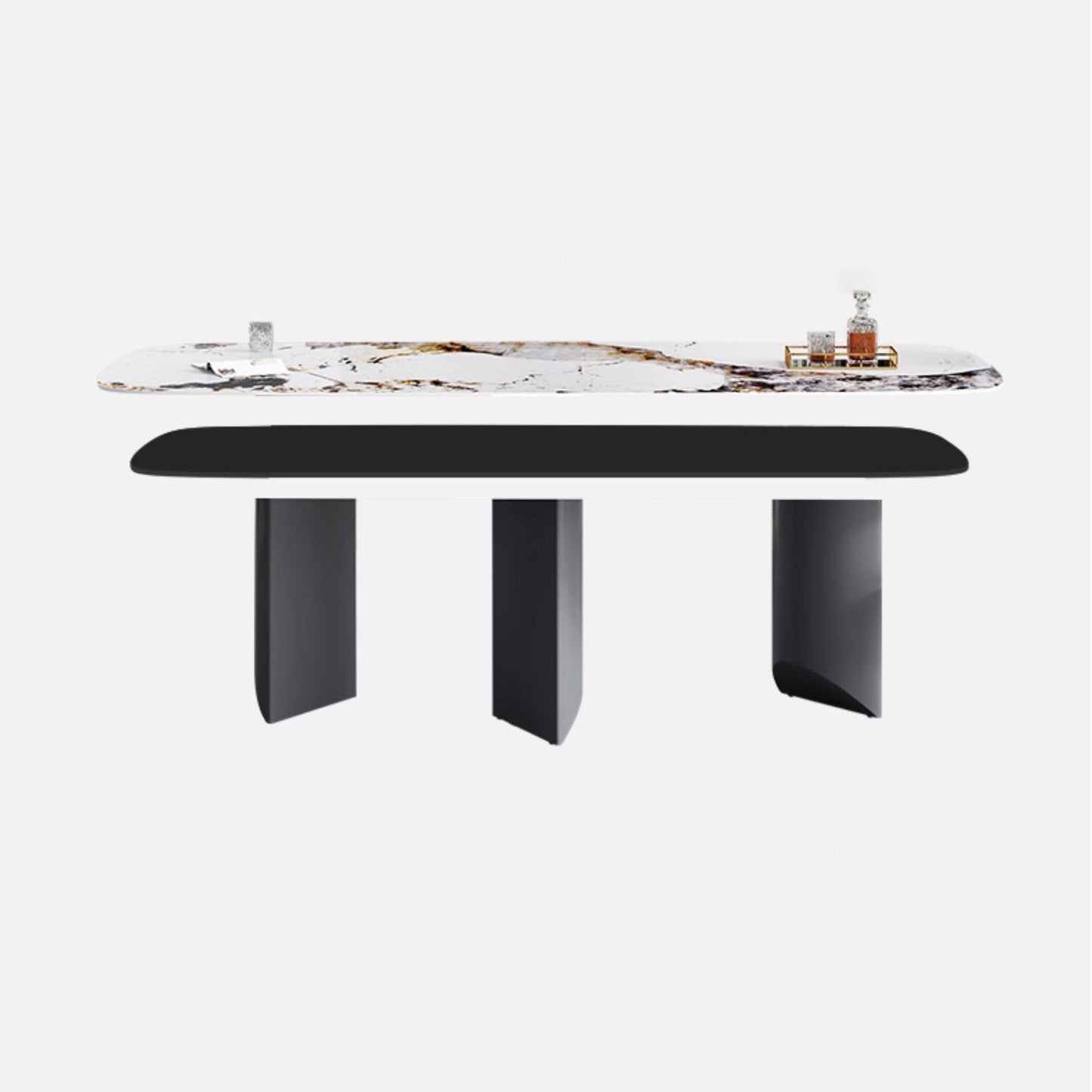 Minimalist Style Sintered Stone Dining Set with White Fixed Table and Grey Double Pedestal Base Clearhalo 'Dining Room Sets' 'Dining Tables & Seating' 'dining_room_set' 'furn' 'furn_dining_room_set' 'Furniture' 'furniture_dining_room_set' 'Kitchen & Dining Furniture' 'kitchen&dining_furn' 'kitchen' 3447743