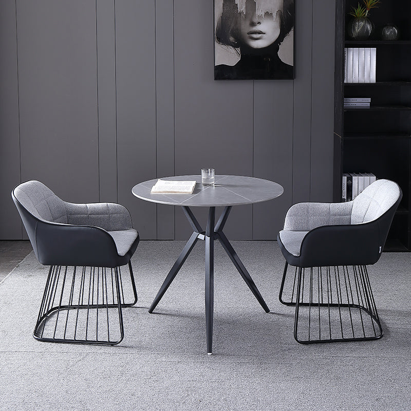 Modern Style Sintered Stone Dining Set with Round Shape Dinette Set with 3 Legs Base 3 Piece Set Clearhalo 'Dining Room Sets' 'Dining Tables & Seating' 'dining_room_set' 'furn' 'furn_dining_room_set' 'Furniture' 'furniture_dining_room_set' 'Kitchen & Dining Furniture' 'kitchen&dining_furn' 'kitchen' 3447797