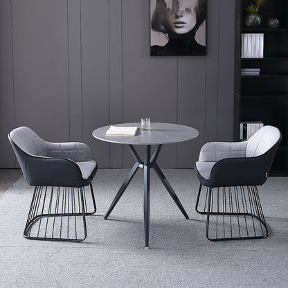 Modern Style Sintered Stone Dining Set with Round Shape Dinette Set with 3 Legs Base 3 Piece Set Clearhalo 'Dining Room Sets' 'Dining Tables & Seating' 'dining_room_set' 'furn' 'furn_dining_room_set' 'Furniture' 'furniture_dining_room_set' 'Kitchen & Dining Furniture' 'kitchen&dining_furn' 'kitchen' 3447797