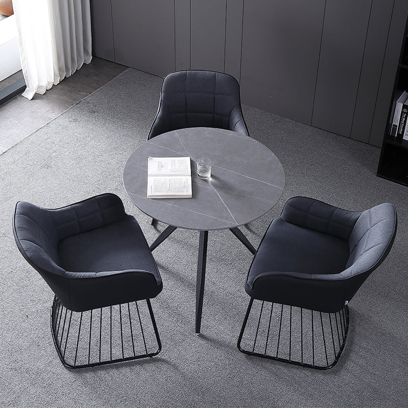 Modern Style Sintered Stone Dining Set with Round Shape Dinette Set with 3 Legs Base Clearhalo 'Dining Room Sets' 'Dining Tables & Seating' 'dining_room_set' 'furn' 'furn_dining_room_set' 'Furniture' 'furniture_dining_room_set' 'Kitchen & Dining Furniture' 'kitchen&dining_furn' 'kitchen' 3447799