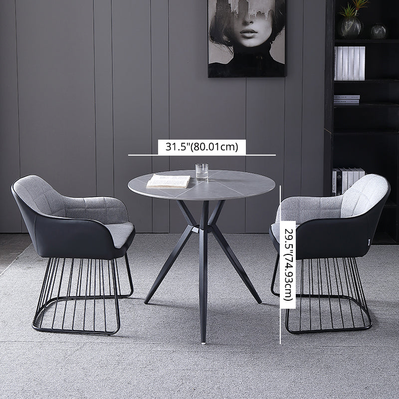 Modern Style Sintered Stone Dining Set with Round Shape Dinette Set with 3 Legs Base Clearhalo 'Dining Room Sets' 'Dining Tables & Seating' 'dining_room_set' 'furn' 'furn_dining_room_set' 'Furniture' 'furniture_dining_room_set' 'Kitchen & Dining Furniture' 'kitchen&dining_furn' 'kitchen' 3447804