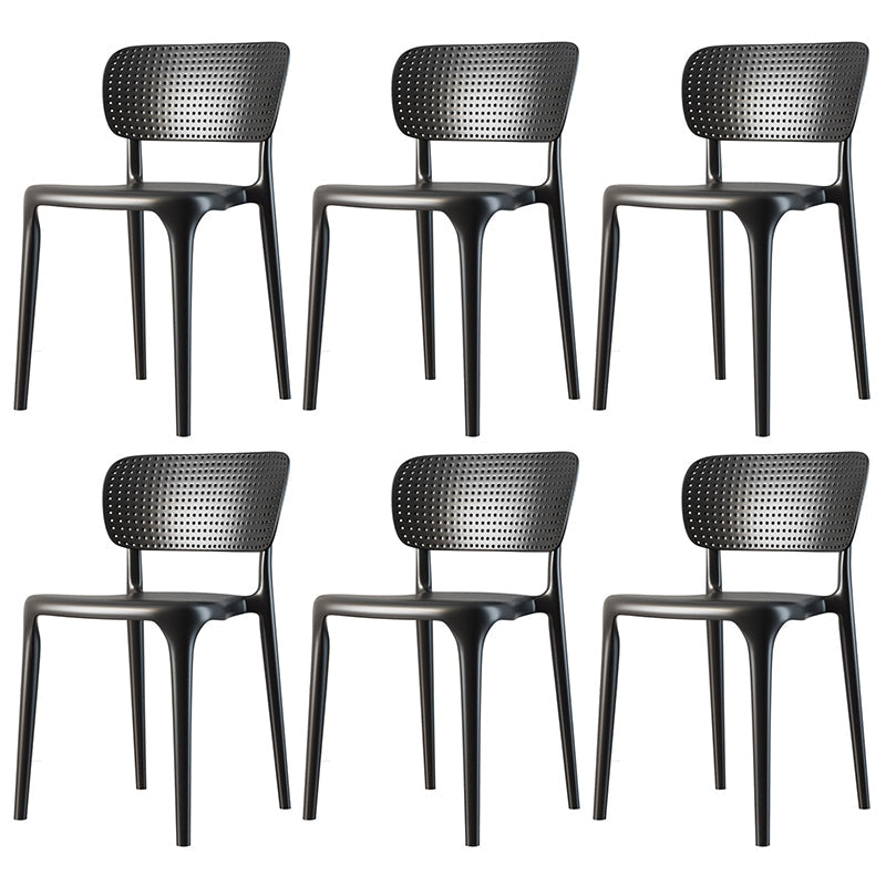 Contemporary Plastic Dining Room Chair Open Back Home Stackable Side Chair Black Set of 6 Clearhalo ' kitchen&dining_furn' 'Dining Chairs' 'Dining Tables & Seating' 'dining_chair' 'Furniture' 'furniture_dining_chair' 'Kitchen & Dining Furniture' 'kitchen' 3452764