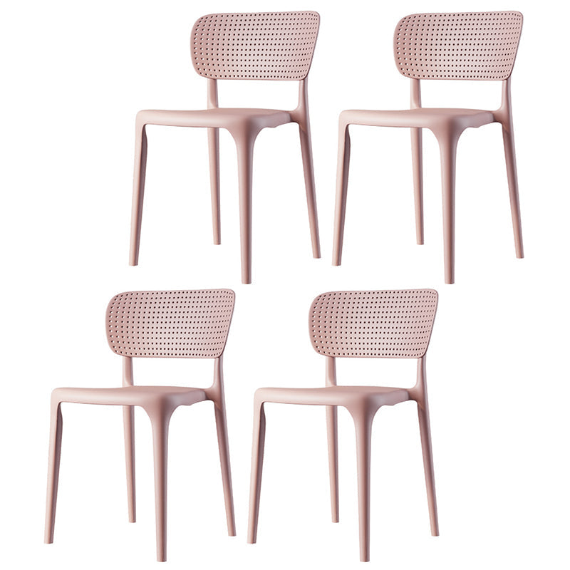 Contemporary Plastic Dining Room Chair Open Back Home Stackable Side Chair Pink Set of 4 Clearhalo ' kitchen&dining_furn' 'Dining Chairs' 'Dining Tables & Seating' 'dining_chair' 'Furniture' 'furniture_dining_chair' 'Kitchen & Dining Furniture' 'kitchen' 3452775