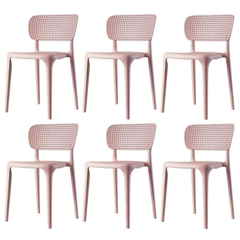 Contemporary Plastic Dining Room Chair Open Back Home Stackable Side Chair Pink Set of 6 Clearhalo ' kitchen&dining_furn' 'Dining Chairs' 'Dining Tables & Seating' 'dining_chair' 'Furniture' 'furniture_dining_chair' 'Kitchen & Dining Furniture' 'kitchen' 3452776