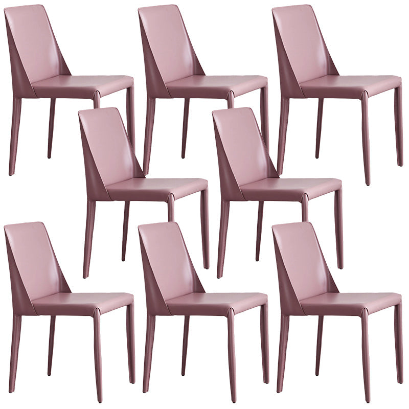 Contemporary PU Leather Dining Side Chair Matte Finish Solid Back Dining Chair Pink Set of 8 Clearhalo ' kitchen&dining_furn' 'Dining Chairs' 'Dining Tables & Seating' 'dining_chair' 'Furniture' 'furniture_dining_chair' 'Kitchen & Dining Furniture' 'kitchen' 3452954