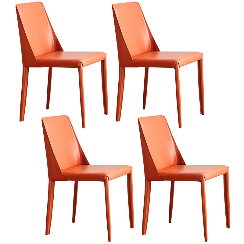 Contemporary PU Leather Dining Side Chair Matte Finish Solid Back Dining Chair Orange Set of 4 Clearhalo ' kitchen&dining_furn' 'Dining Chairs' 'Dining Tables & Seating' 'dining_chair' 'Furniture' 'furniture_dining_chair' 'Kitchen & Dining Furniture' 'kitchen' 3452960