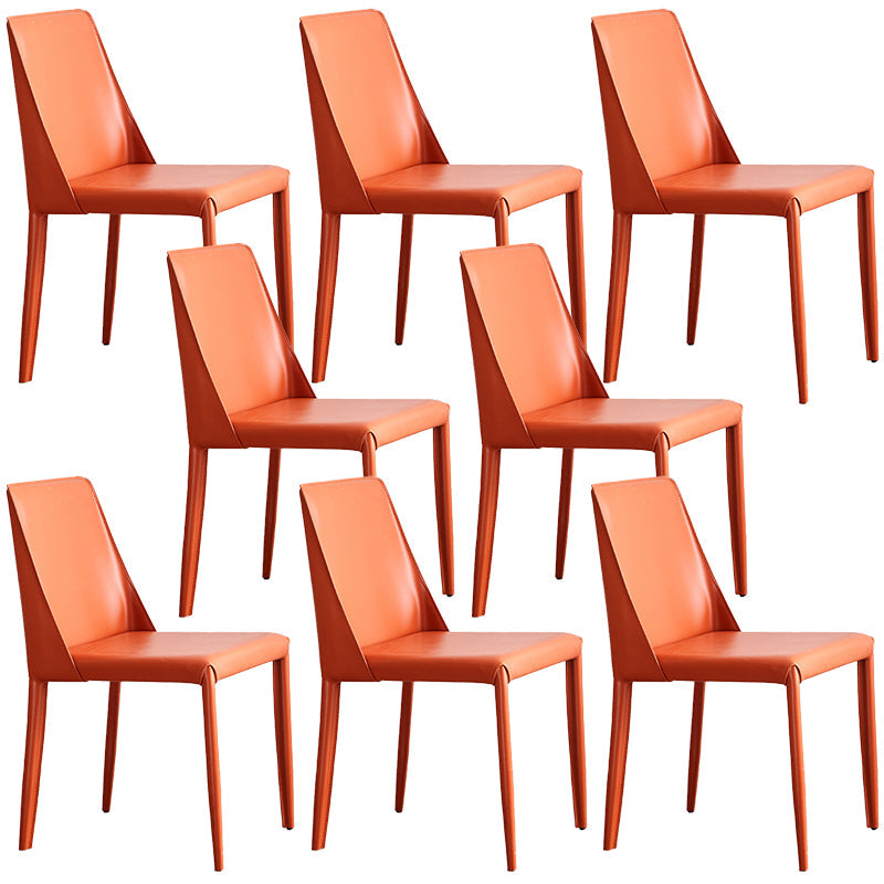 Contemporary PU Leather Dining Side Chair Matte Finish Solid Back Dining Chair Orange Set of 8 Clearhalo ' kitchen&dining_furn' 'Dining Chairs' 'Dining Tables & Seating' 'dining_chair' 'Furniture' 'furniture_dining_chair' 'Kitchen & Dining Furniture' 'kitchen' 3452962