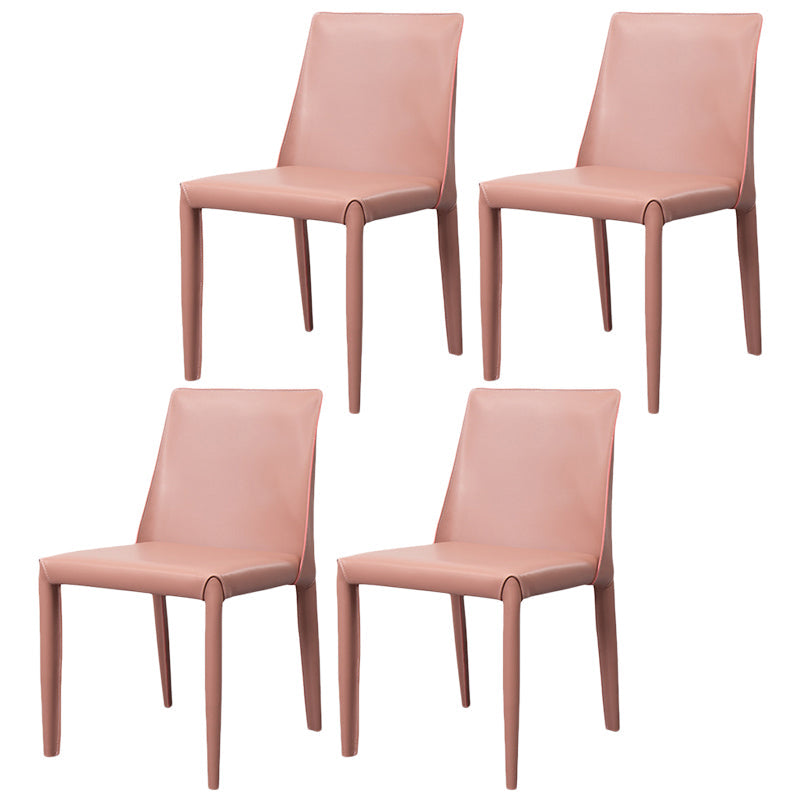 Scandinavian Style Metal Dining Chairs Solid Back Armless Chair for Home Pink Set of 4 Clearhalo ' kitchen&dining_furn' 'Dining Chairs' 'Dining Tables & Seating' 'dining_chair' 'Furniture' 'furniture_dining_chair' 'Kitchen & Dining Furniture' 'kitchen' 3453022