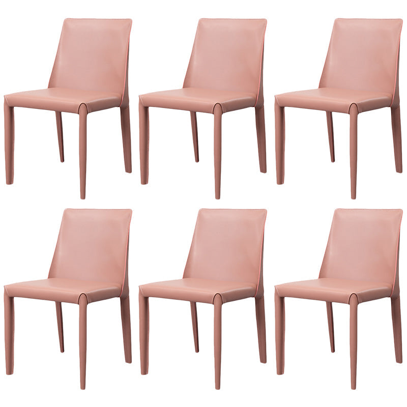 Scandinavian Style Metal Dining Chairs Solid Back Armless Chair for Home Pink Set of 6 Clearhalo ' kitchen&dining_furn' 'Dining Chairs' 'Dining Tables & Seating' 'dining_chair' 'Furniture' 'furniture_dining_chair' 'Kitchen & Dining Furniture' 'kitchen' 3453023
