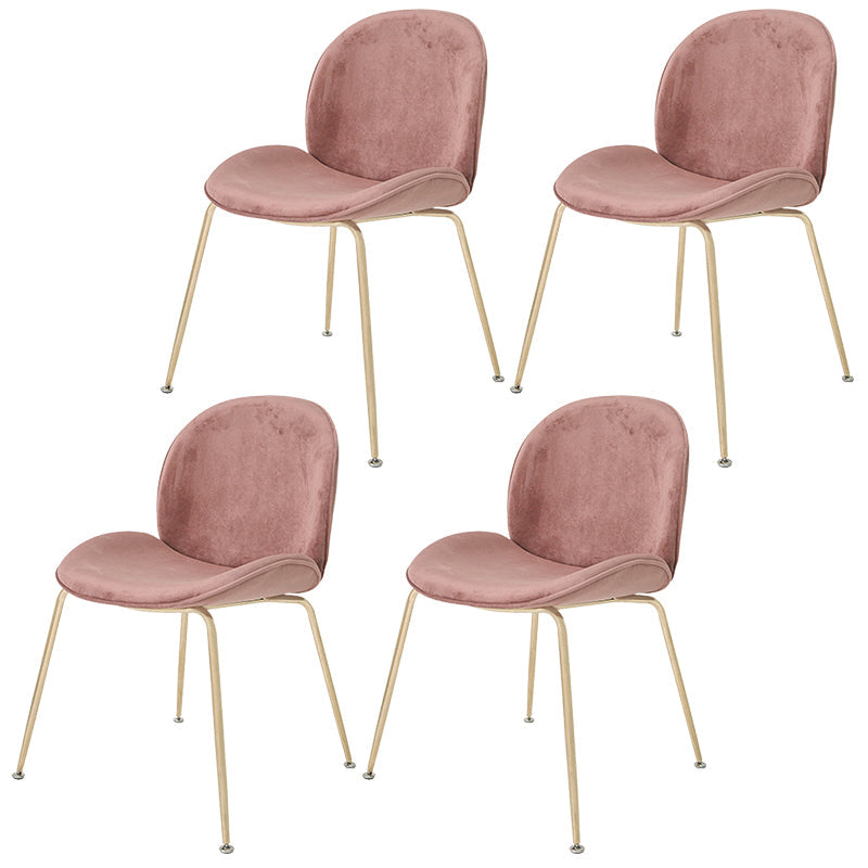 Scandinavian Style Metal Chairs Home Solid Back Armless Chairs for Kitchen Pink Set of 4 Clearhalo ' kitchen&dining_furn' 'Dining Chairs' 'Dining Tables & Seating' 'dining_chair' 'Furniture' 'furniture_dining_chair' 'Kitchen & Dining Furniture' 'kitchen' 3453045