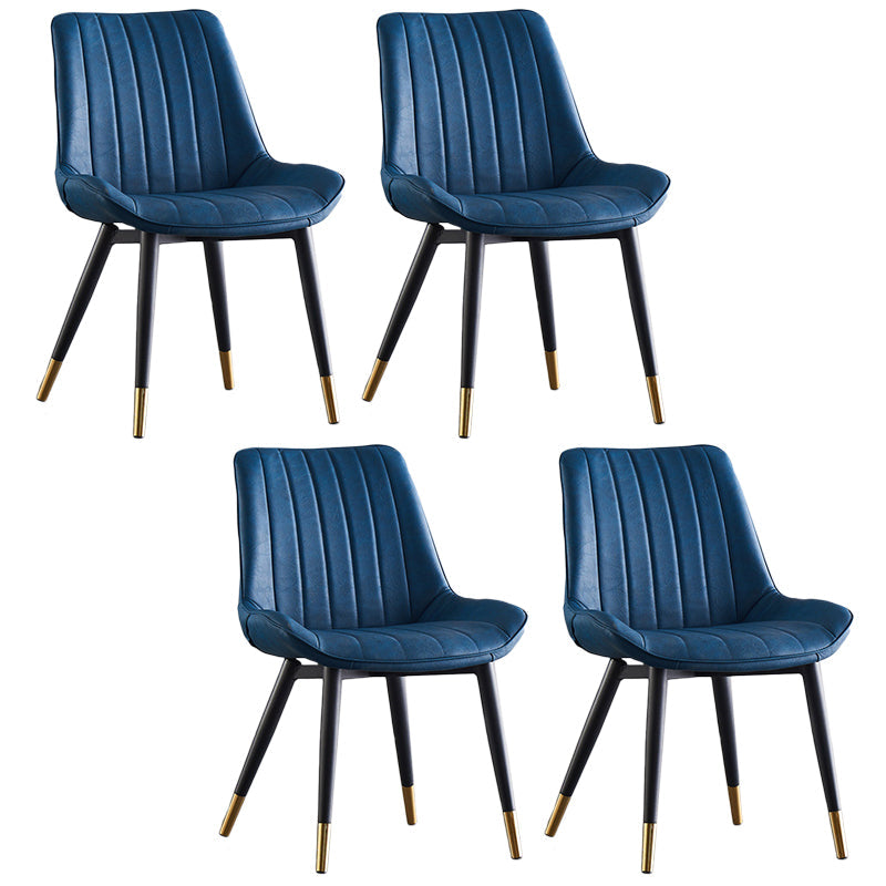Modern Armless Dining Chairs Solid Back Leather Side Chairs with Metal Legs Blue Set of 4 Clearhalo ' kitchen&dining_furn' 'Dining Chairs' 'Dining Tables & Seating' 'dining_chair' 'Furniture' 'furniture_dining_chair' 'Kitchen & Dining Furniture' 'kitchen' 3453100