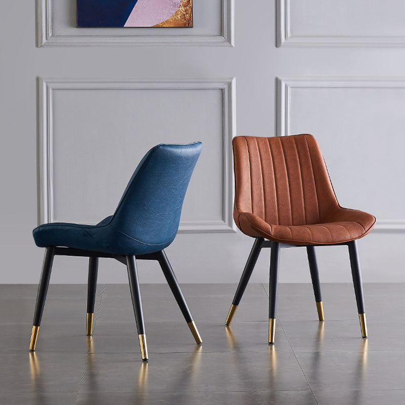 Modern Armless Dining Chairs Solid Back Leather Side Chairs with Metal Legs Clearhalo ' kitchen&dining_furn' 'Dining Chairs' 'Dining Tables & Seating' 'dining_chair' 'Furniture' 'furniture_dining_chair' 'Kitchen & Dining Furniture' 'kitchen' 3453102