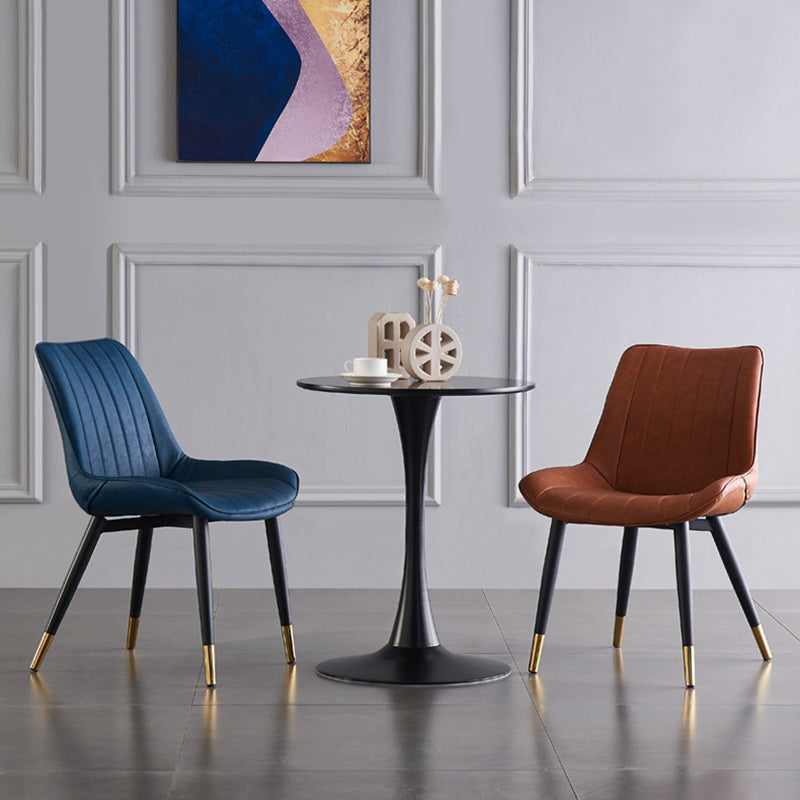Modern Armless Dining Chairs Solid Back Leather Side Chairs with Metal Legs Clearhalo ' kitchen&dining_furn' 'Dining Chairs' 'Dining Tables & Seating' 'dining_chair' 'Furniture' 'furniture_dining_chair' 'Kitchen & Dining Furniture' 'kitchen' 3453103