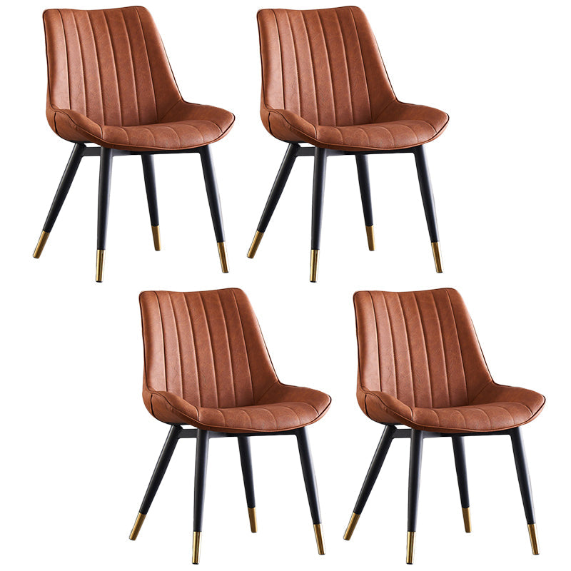 Modern Armless Dining Chairs Solid Back Leather Side Chairs with Metal Legs Brown Set of 4 Clearhalo ' kitchen&dining_furn' 'Dining Chairs' 'Dining Tables & Seating' 'dining_chair' 'Furniture' 'furniture_dining_chair' 'Kitchen & Dining Furniture' 'kitchen' 3453104