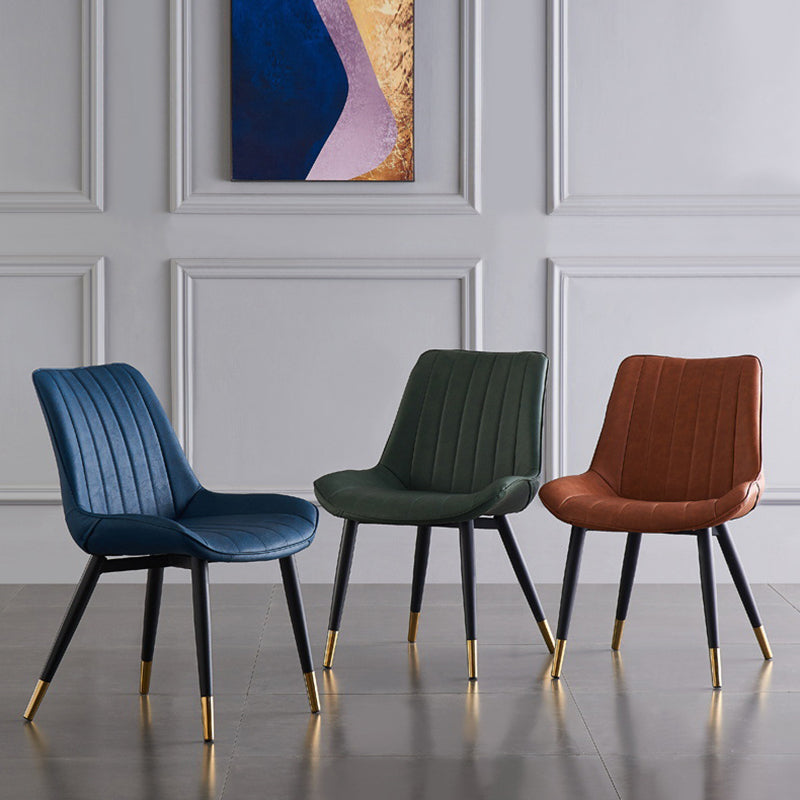 Modern Armless Dining Chairs Solid Back Leather Side Chairs with Metal Legs Clearhalo ' kitchen&dining_furn' 'Dining Chairs' 'Dining Tables & Seating' 'dining_chair' 'Furniture' 'furniture_dining_chair' 'Kitchen & Dining Furniture' 'kitchen' 3453105