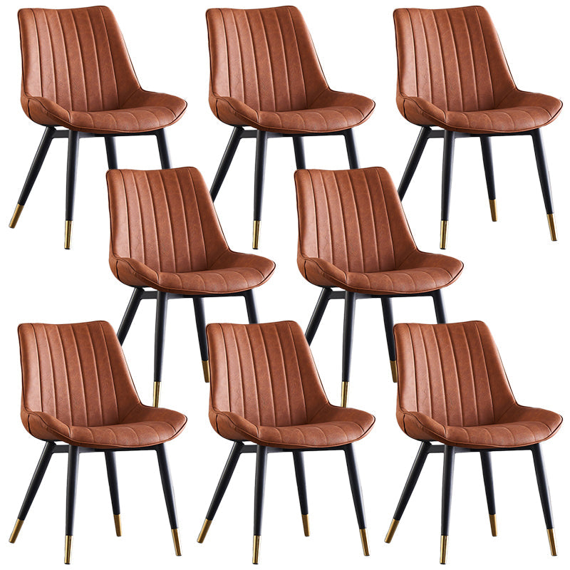 Modern Armless Dining Chairs Solid Back Leather Side Chairs with Metal Legs Brown Set of 8 Clearhalo ' kitchen&dining_furn' 'Dining Chairs' 'Dining Tables & Seating' 'dining_chair' 'Furniture' 'furniture_dining_chair' 'Kitchen & Dining Furniture' 'kitchen' 3453106